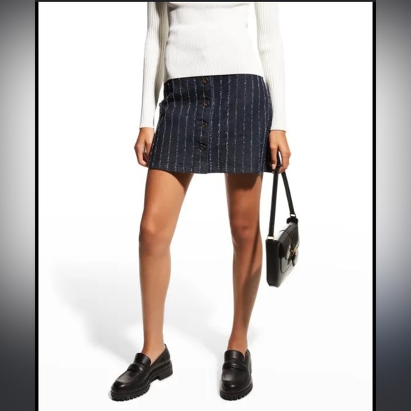 NEW Armani Emporio Armani Pinstripe Denim Mini Skirt button down size 40 NWOT - Picture 1 of 9
